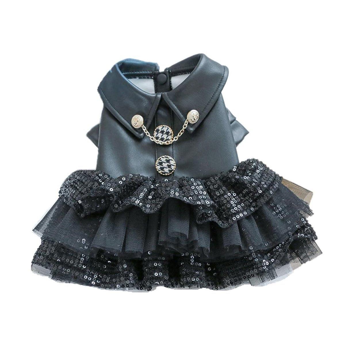 Pet Dog Cat Clothes Autumn Winter Fashion Sequin Small Leather Skirt Outfit - XS