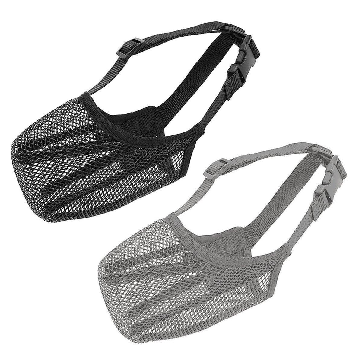 2PCS Adjustable Mesh Pet Dog Muzzle Mask Mouth Cover No Bite Strap Mouth Cover - Black-M