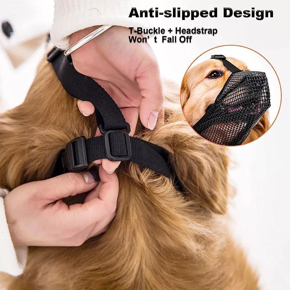 2PCS Adjustable Mesh Pet Dog Muzzle Mask Mouth Cover No Bite Strap Mouth Cover - Black-M
