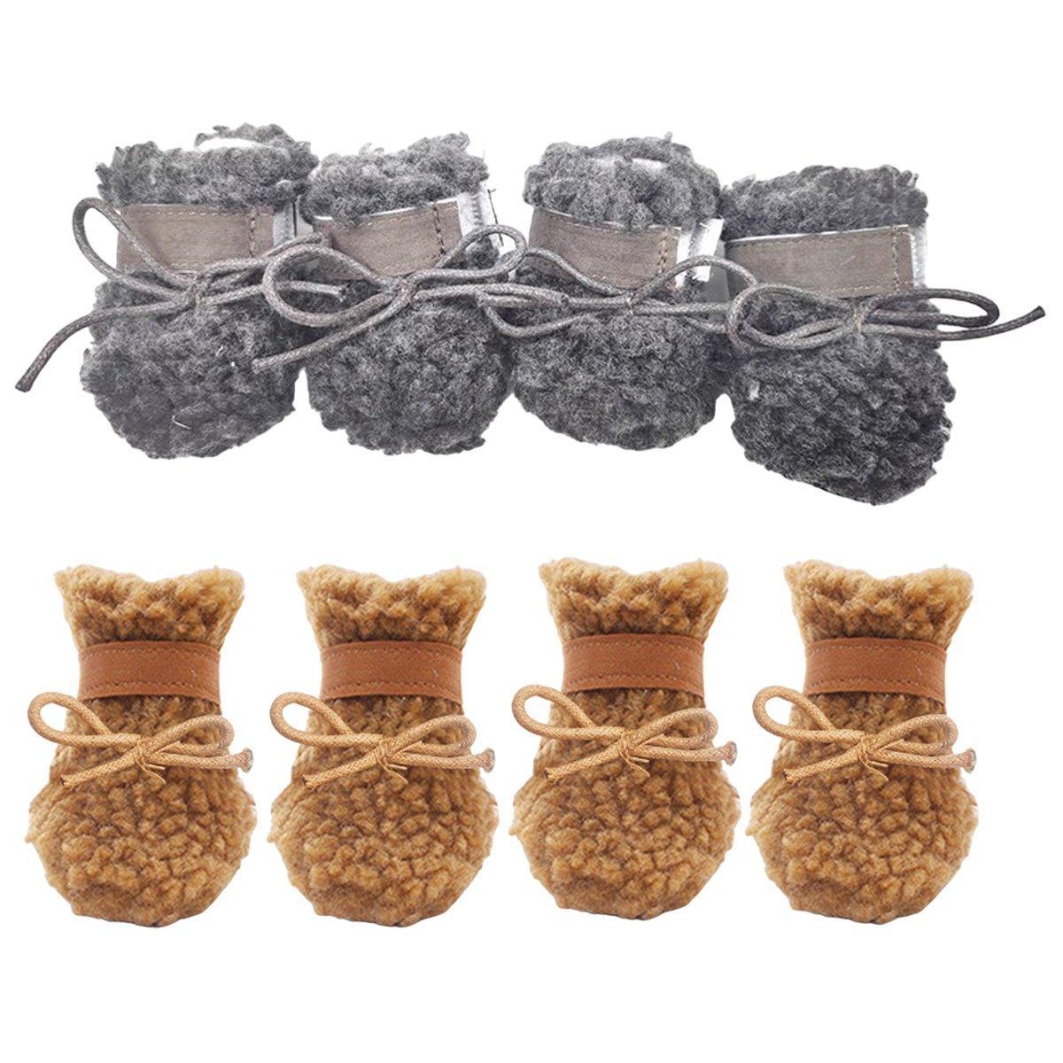 Winter Pet Dog Snow Boots Teddy Puppy Non-Slip Cotton Shoes Warm Puppy Foot - Brown-M