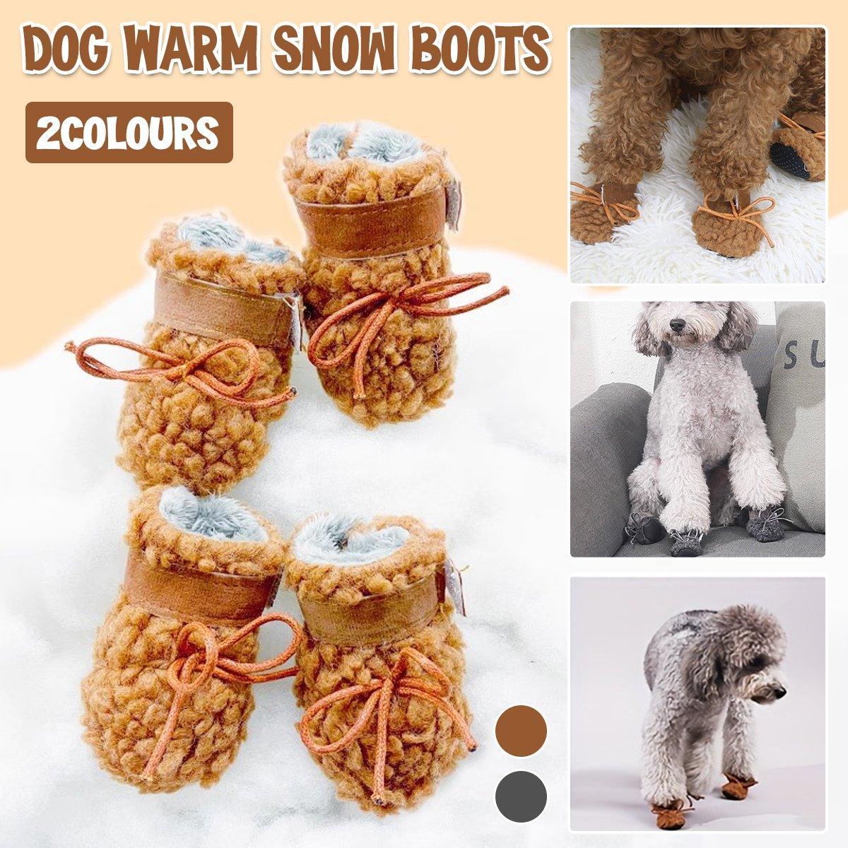 Winter Pet Dog Snow Boots Teddy Puppy Non-Slip Cotton Shoes Warm Puppy Foot - Brown-S