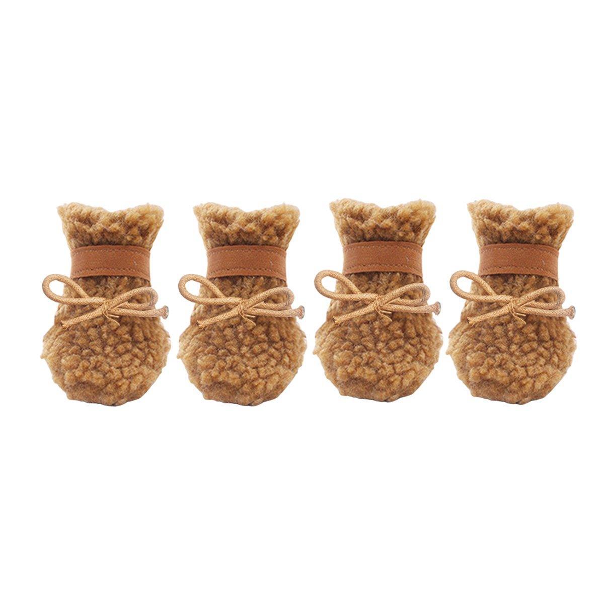 Winter Pet Dog Snow Boots Teddy Puppy Non-Slip Cotton Shoes Warm Puppy Foot - Brown-S