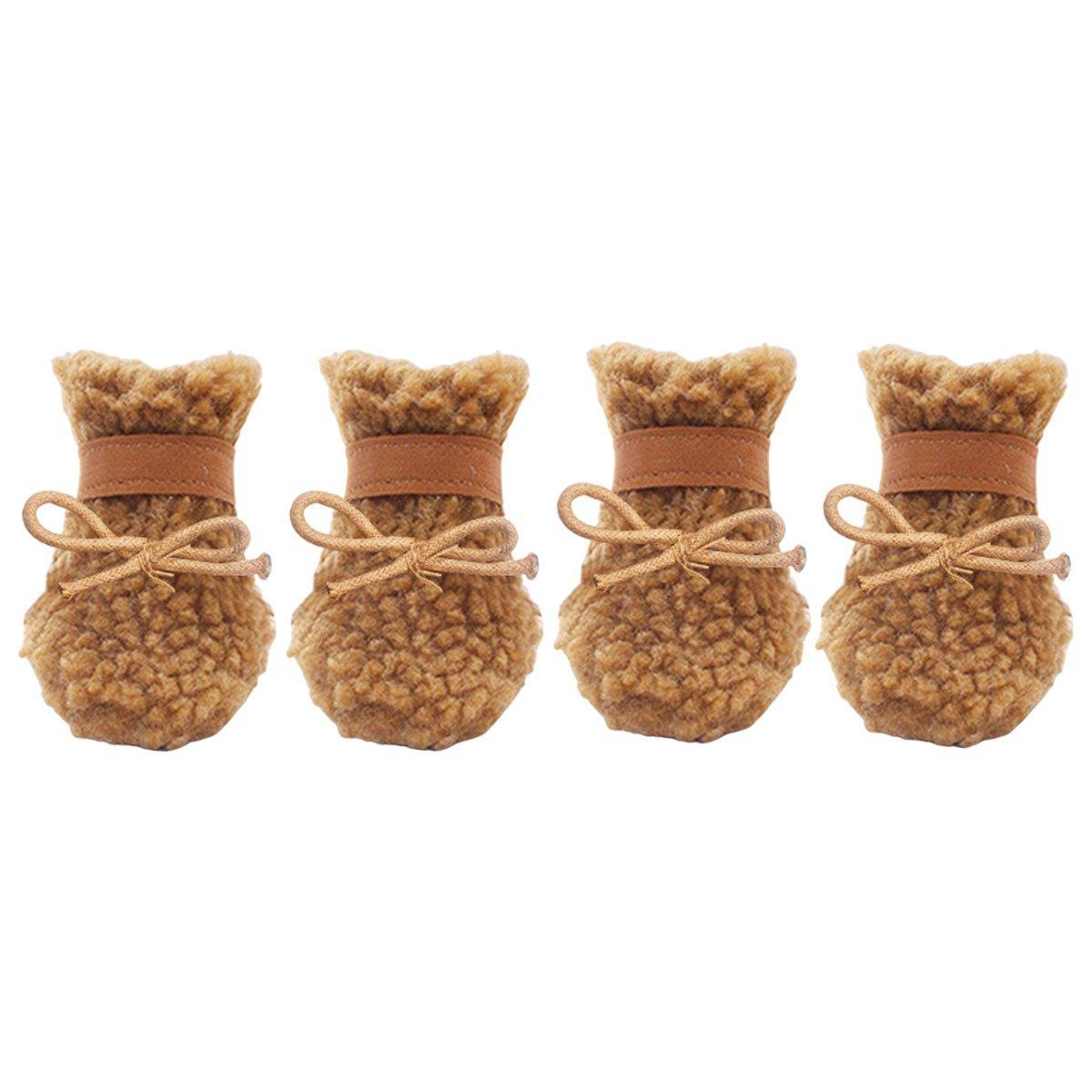 Winter Pet Dog Snow Boots Teddy Puppy Non-Slip Cotton Shoes Warm Puppy Foot - Brown-S