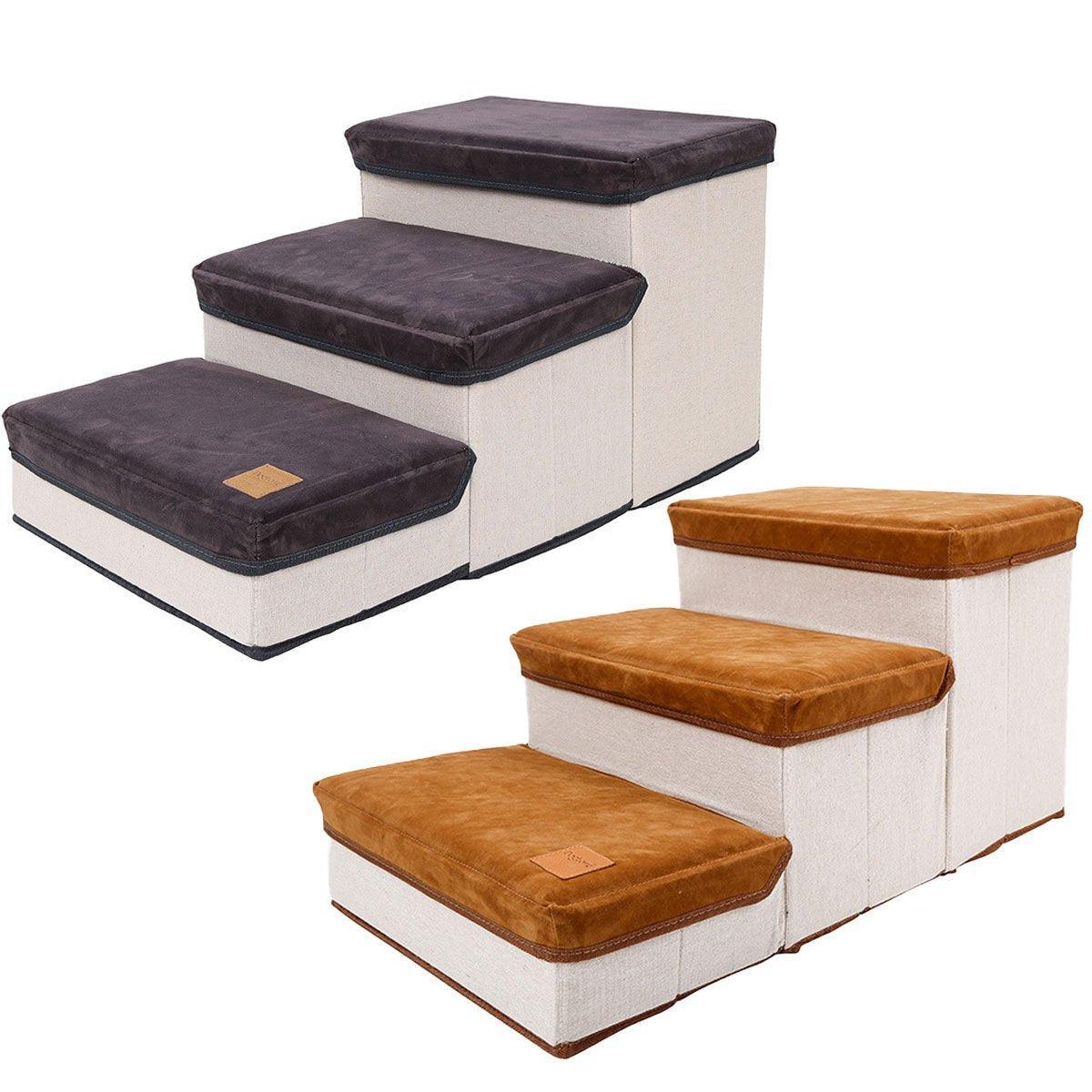 Foldable Pet Dog Stairs Puppy Step Ladder for Bed Sofa Portable Climbing Ramp - Brown