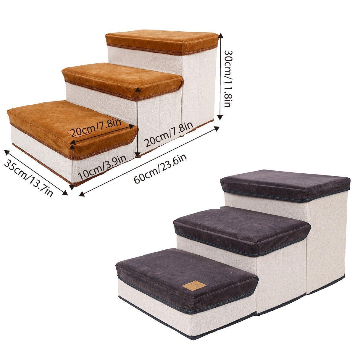 Foldable Pet Dog Stairs Puppy Step Ladder for Bed Sofa Portable Climbing Ramp - Grey