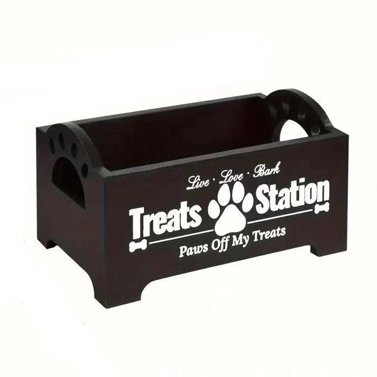 Dog Treat Container Wood Dog Food Storage For Cat Dogs With Paw Print Design - Black