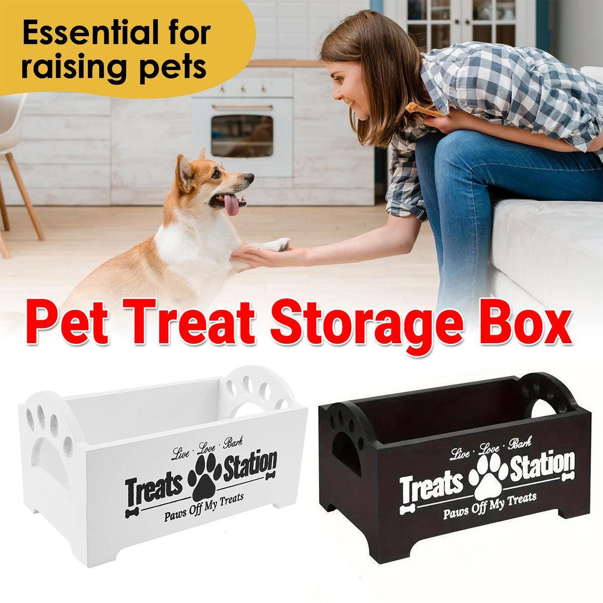 Dog Treat Container Wood Dog Food Storage For Cat Dogs With Paw Print Design - White