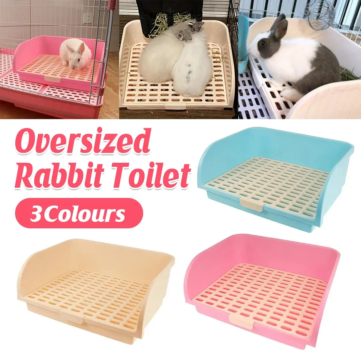 Large Rabbit Litter Box Drawer Corner Toilet for Chinchillas Hamsters Small Pets - Beige