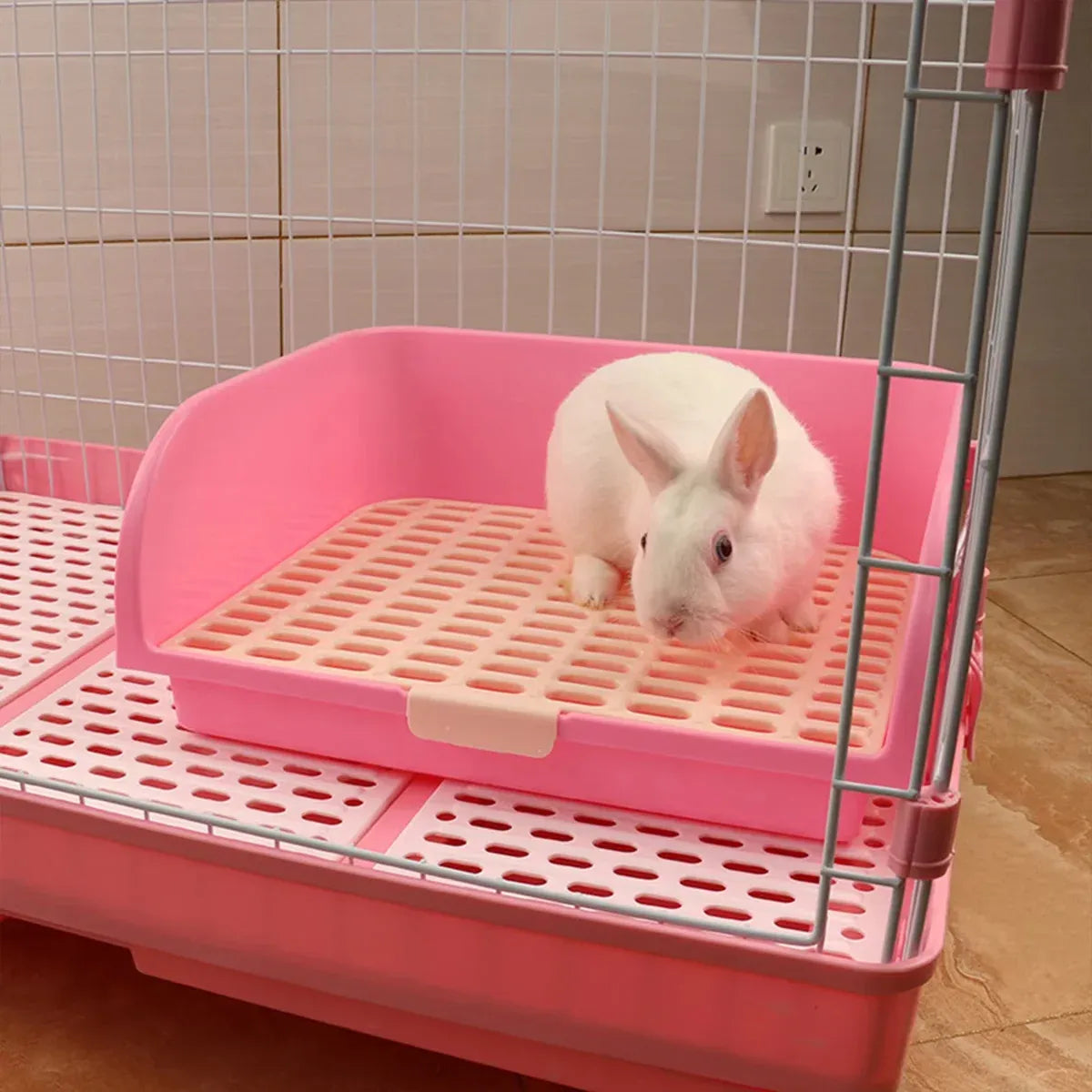 Large Rabbit Litter Box Drawer Corner Toilet for Chinchillas Hamsters Small Pets - Beige