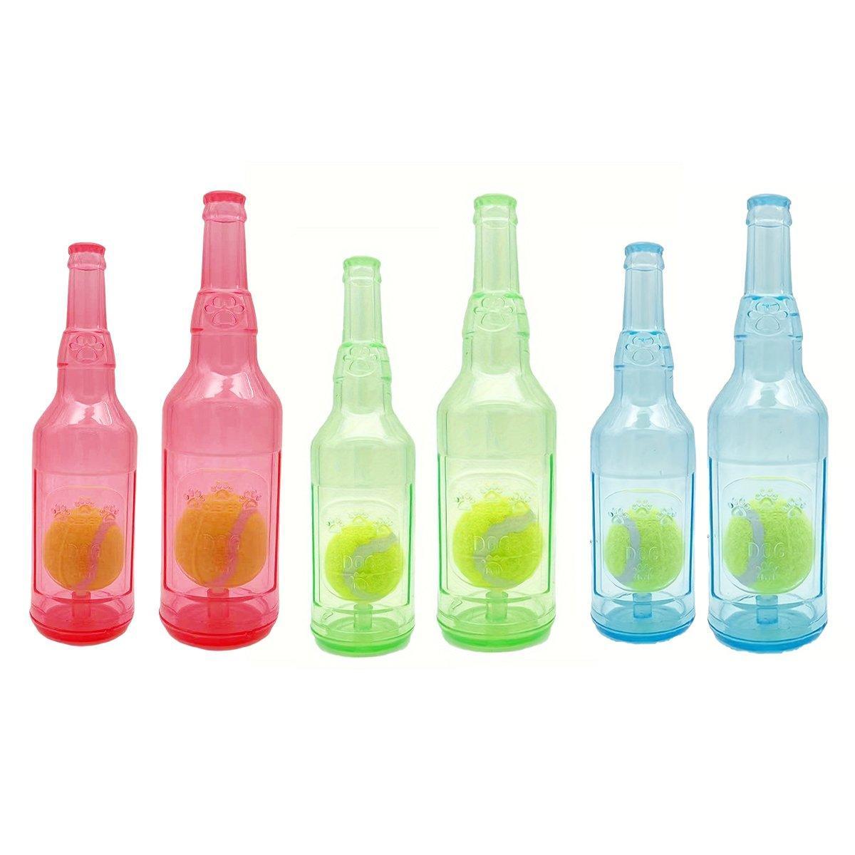Durable Pet Teething Resistant Tennis Ball Wine Bottle Chew Toy for Dogs Play - Blue-L