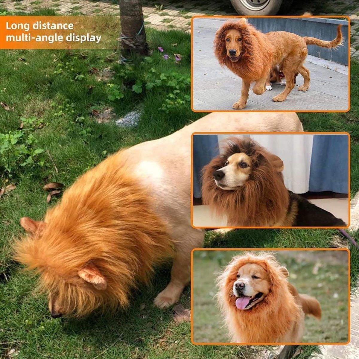 Lion Costume Mane Wig Large Dog Fancy Dress Up Party for Pet Halloween Clothes - Light Brown-L
