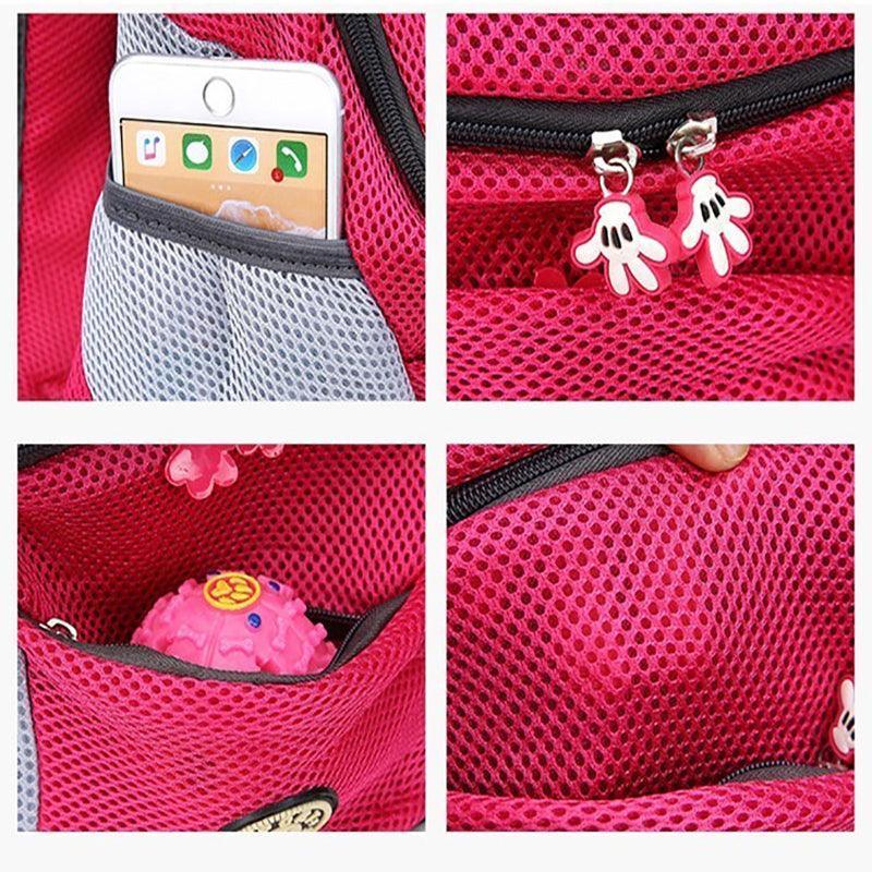 L Size Puppy Travel Mesh Pet Dog Carrier Backpack Front Travel Portable Shoulder Bag - Rose Red