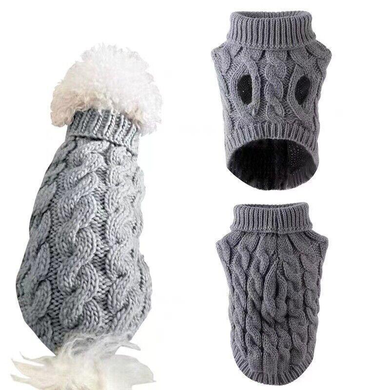 Puppy Dog Jumper Winter Warm Knitted Sweater Pet Clothes Small Dogs Coat Thermal L Size - Grey