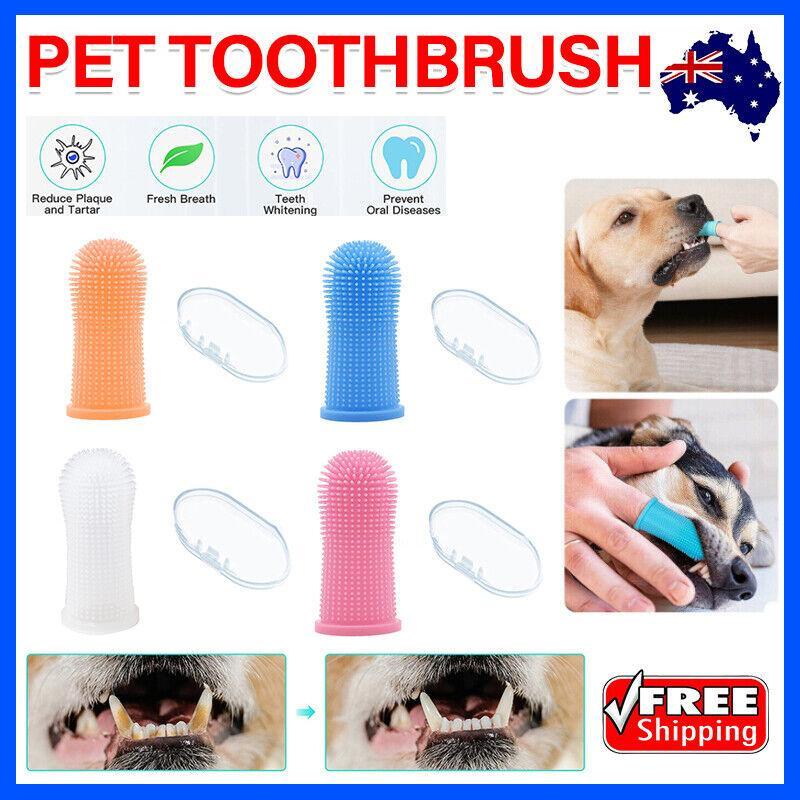Dog Cat Super Soft Pet Finger Toothbrush Teeth Silicone Brush Care Cleaning - Yellow