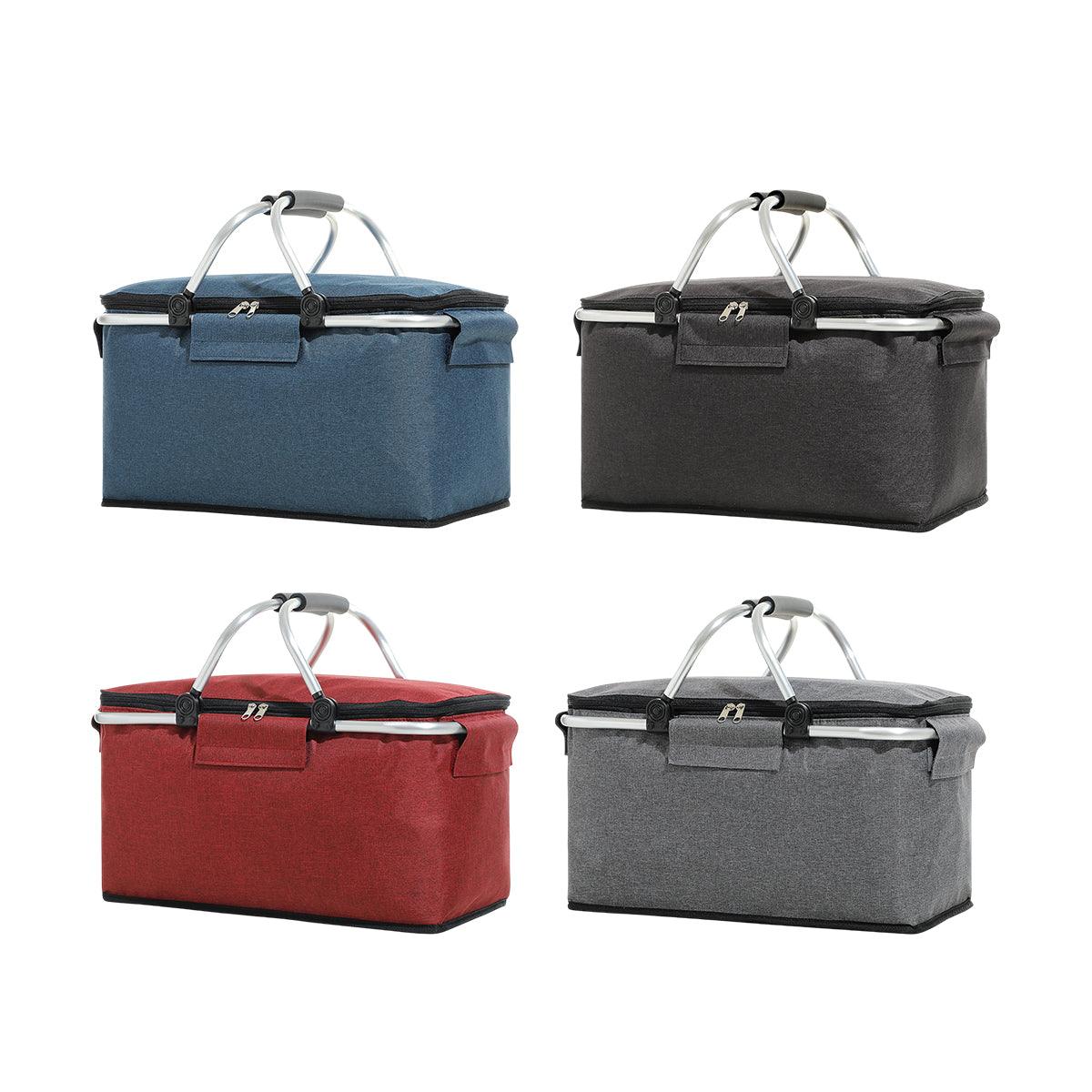 Folding Picnic Basket Insulated Cooler Bag Portable Outdoor Grocery Storage - Grey