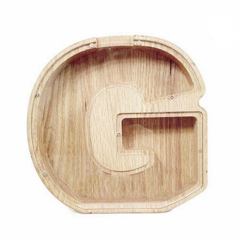 Wooden Piggy Bank Funny Letter or Guitar Coin Saving Money Box A–Z Gift Idea - G