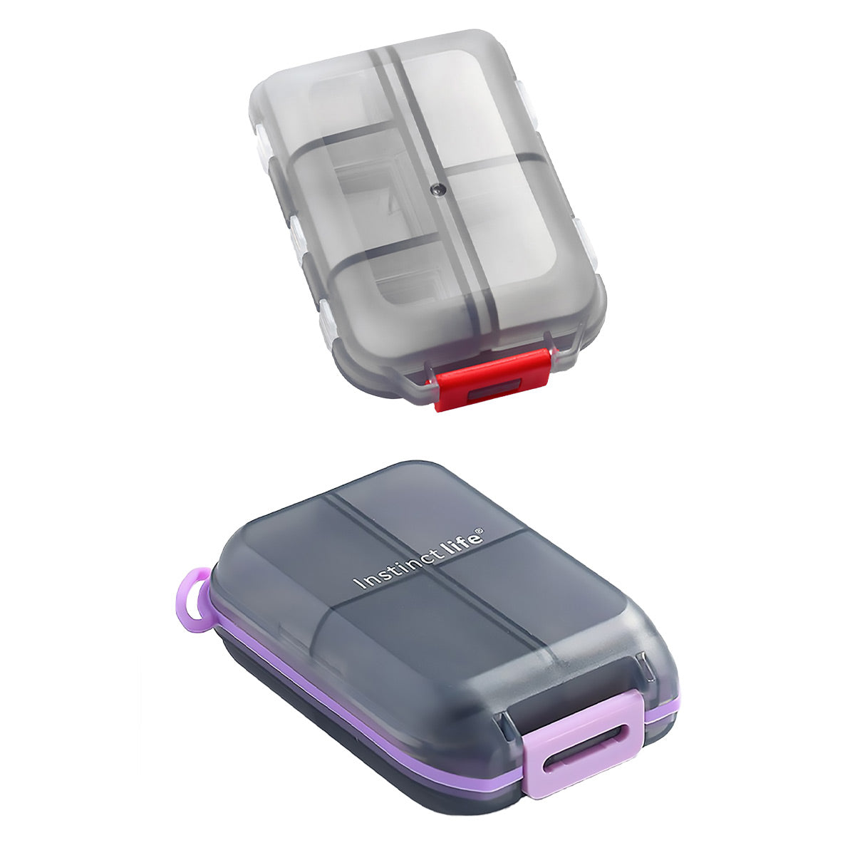Small Pill Case Vitamin Holder Container 6/10Compartments Double Layer Holder - Red-2PCS
