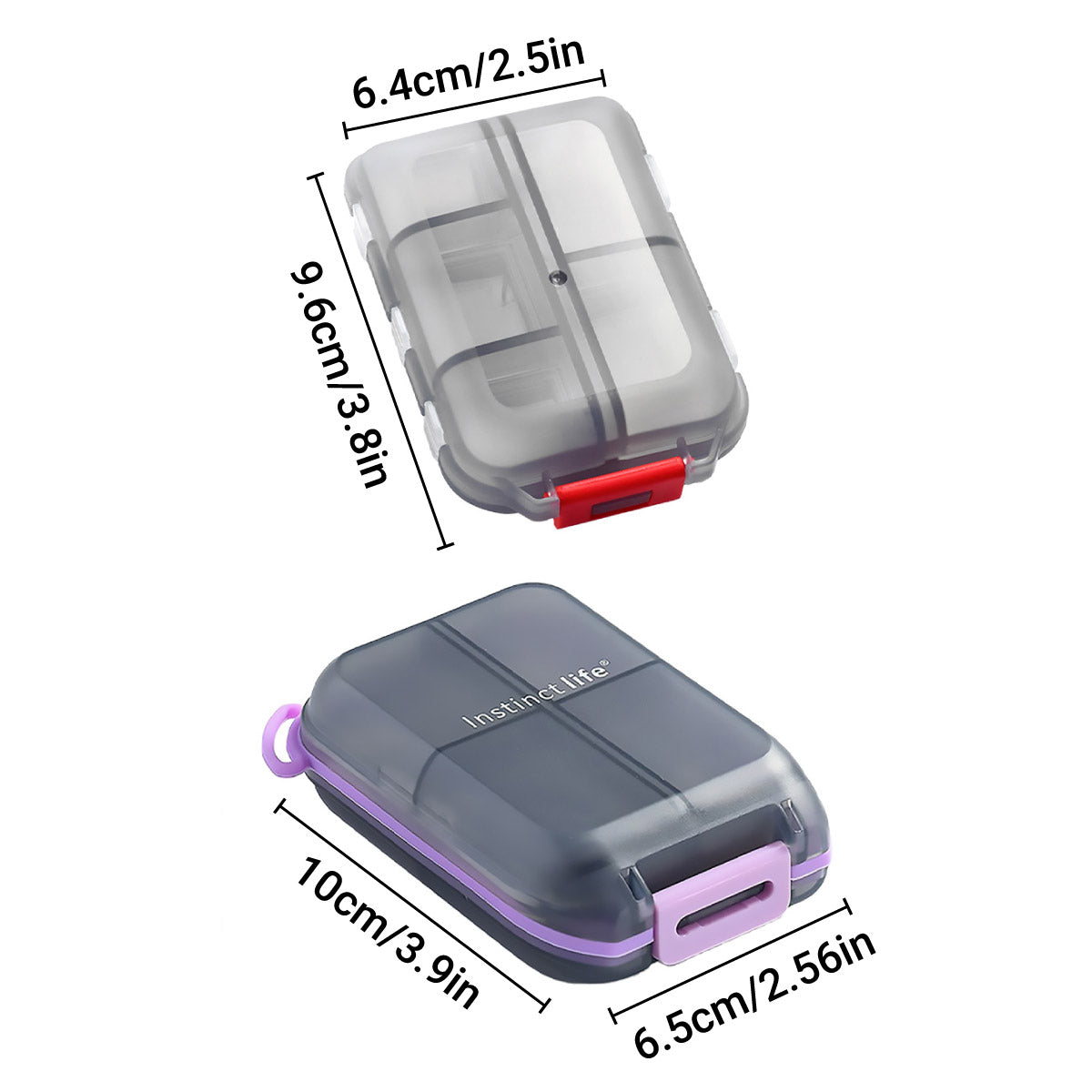 Small Pill Case Vitamin Holder Container 6/10Compartments Double Layer Holder - Purple-6 Grids