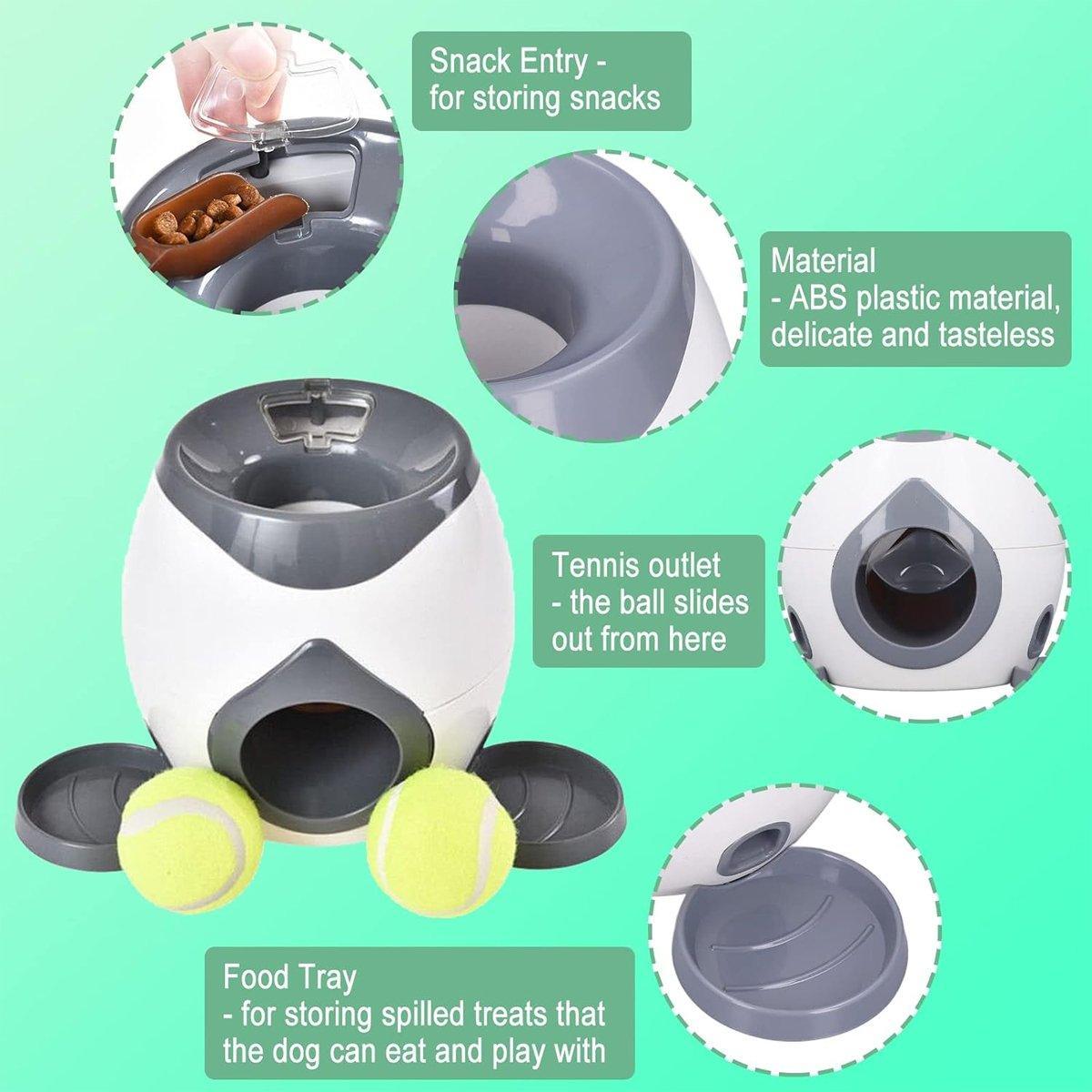 Interactive Dog Toy Tennis Feeder Machine for Training and Treat Rewards - Green