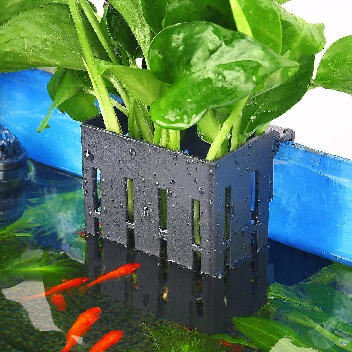 Hydroponic Plant Storage Rack Fish Tank Decoration Square Aquarium Basket Holder - Black