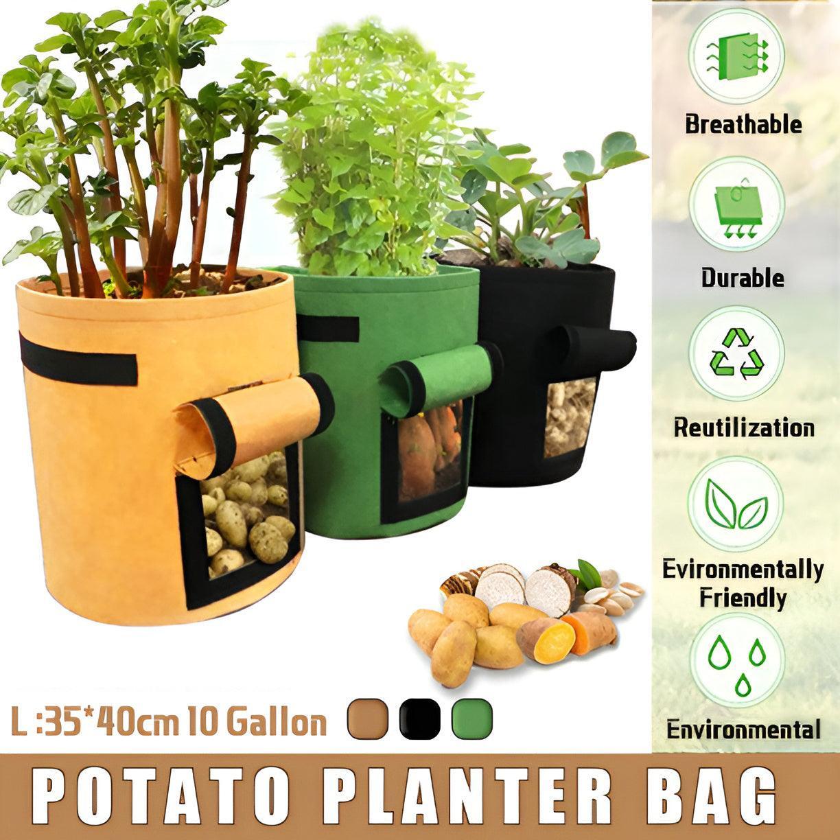 10 Gallon Potato Grow Planter Container Bag Pouch Root Plant Growing Pot Side Window - Green