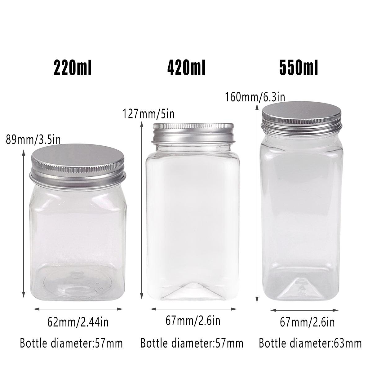 20pcs Square Transparent Plastic Bottle with Aluminum Cap Sealed Jar for Food - 550ml