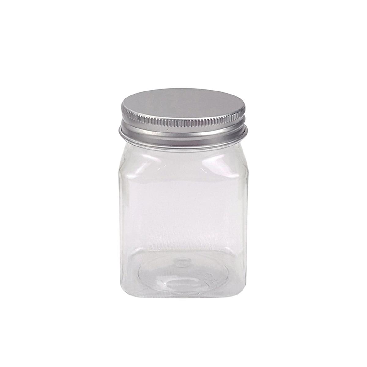 20pcs Square Transparent Plastic Bottle with Aluminum Cap Sealed Jar for Food - 550ml