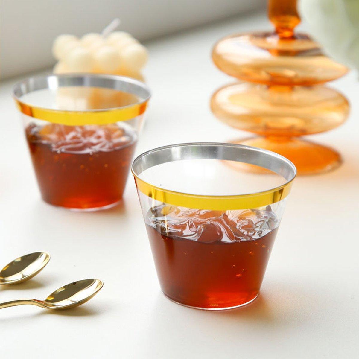 100pcs 9OZ Hot Gold Silver Plastic Wine Cup Western Food Cup Ice Cream - Gold