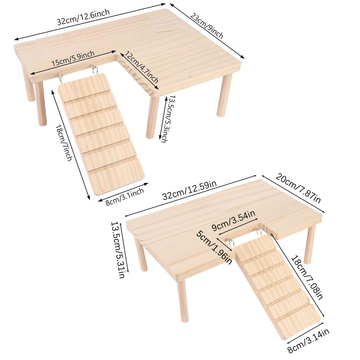 Hamster Wood Stand Platform with Ladder Small Animal Toy Hamster Rat Accessories - L-shape