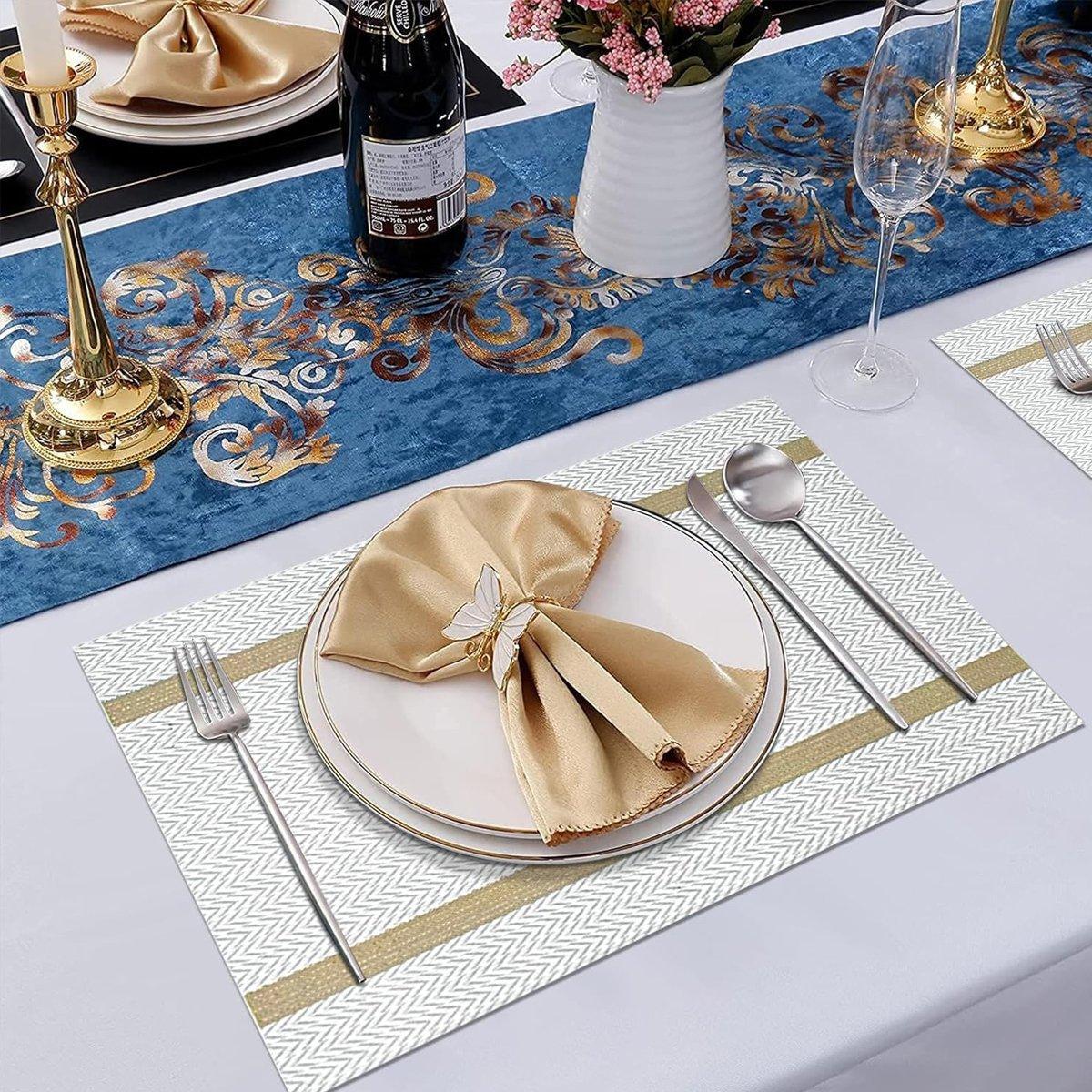 4X Anti-Slip Woven Placemat Waterproof Oil-proof Placemat Heat Resistant PVC Mat - Blue