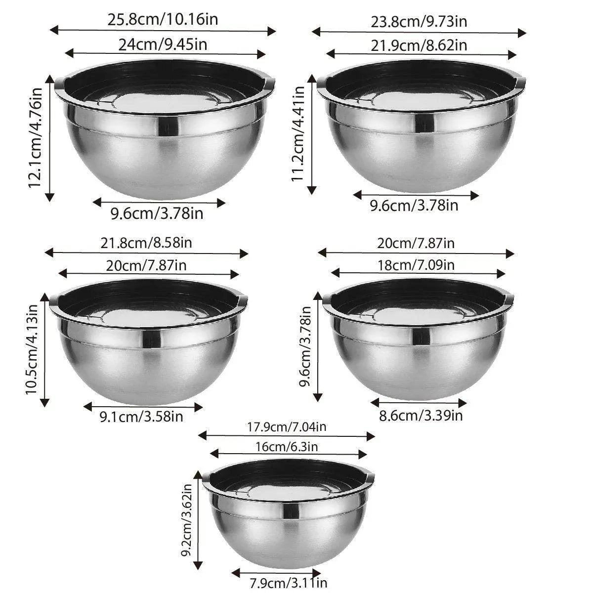 5-Bowl Nested Mixing Set with 5 Black Lids