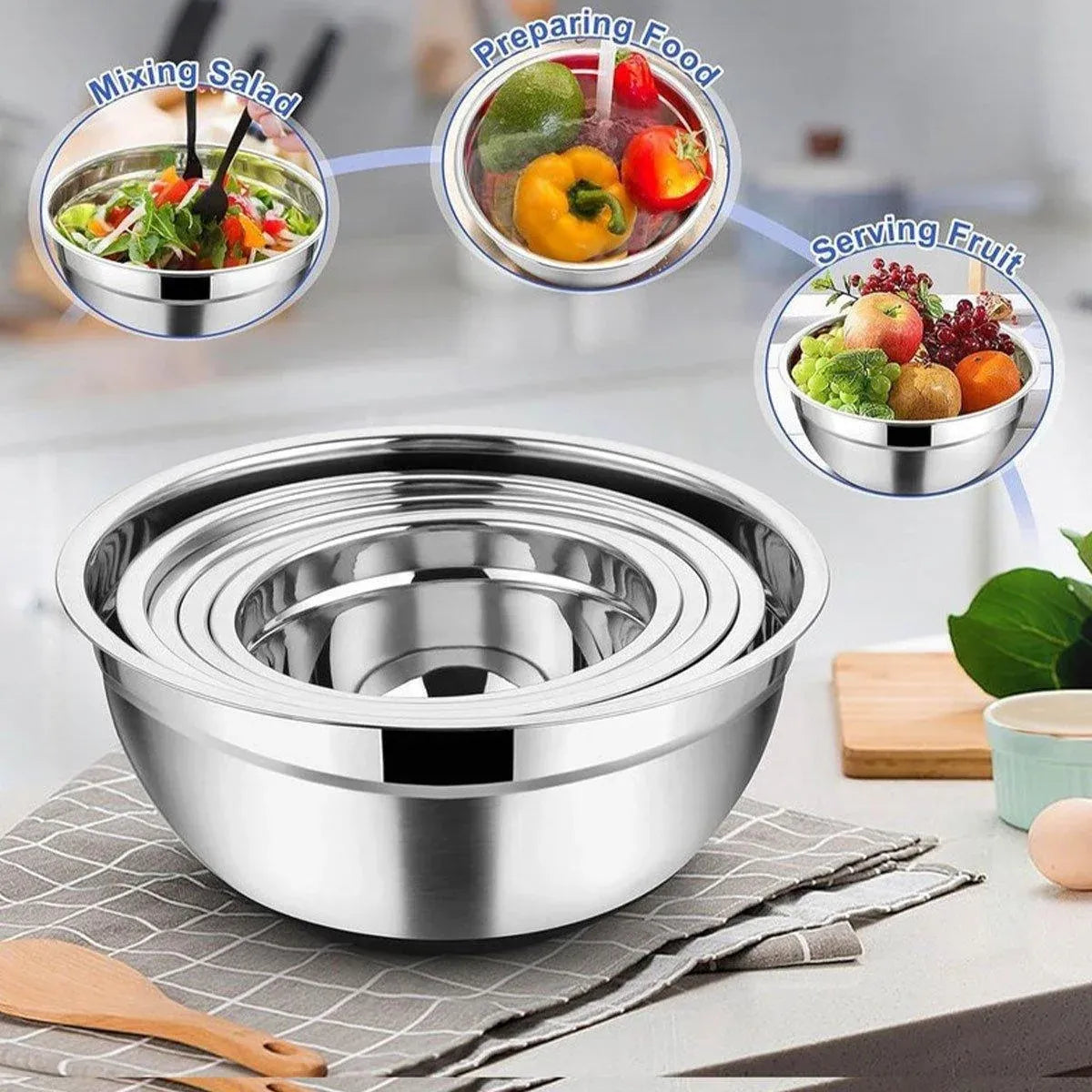 5-Bowl Nested Mixing Set with 5 Black Lids