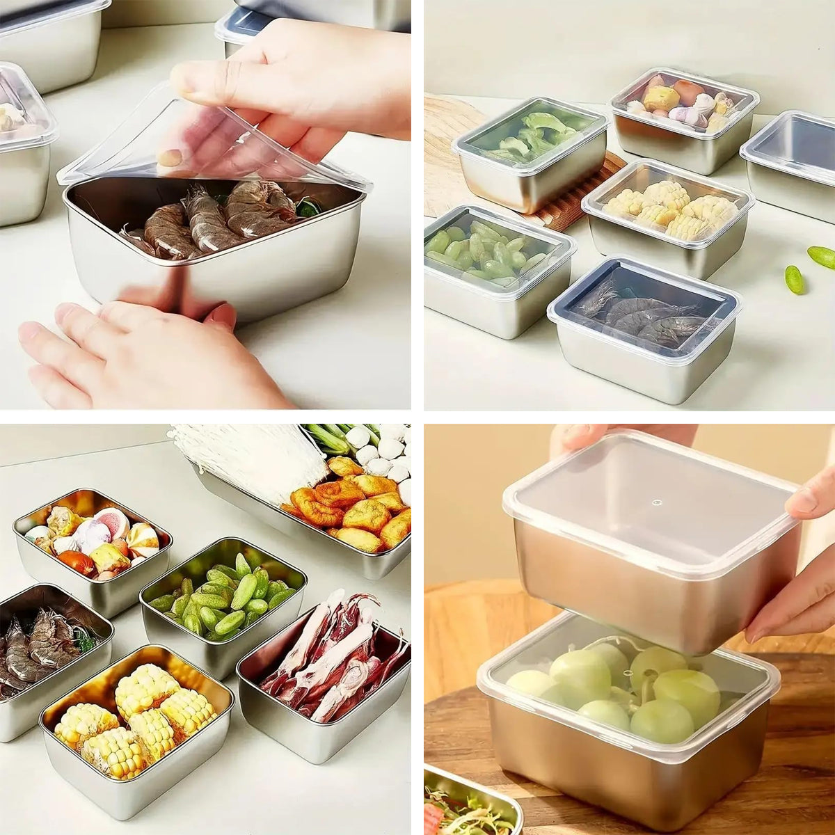 6pcs Stainless Steel Food Container Set Sealed Lid Fruit Vegetable Storage Box