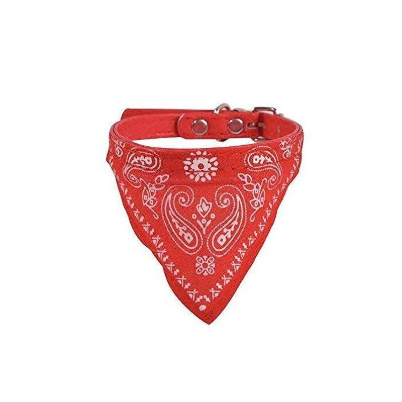 Adjustable Bandana Collar with Bell for Small Dogs and Cats Triangle Scarf Style - Red