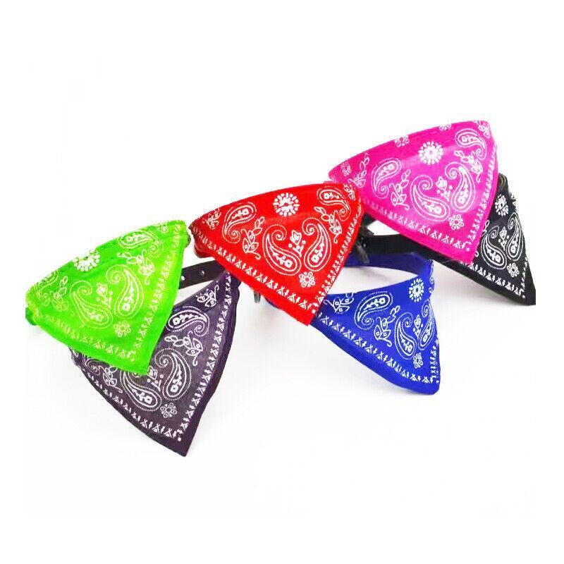 Adjustable Bandana Collar with Bell for Small Dogs and Cats Triangle Scarf Style - Rose Red