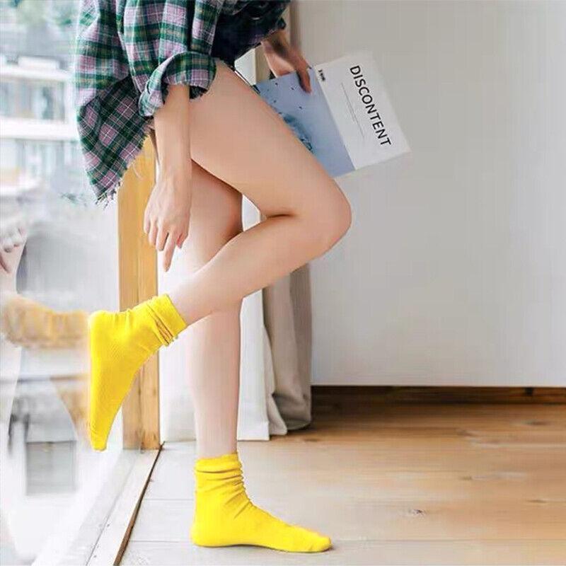 Olid Pure Colour Formal Socks Cotton Fashion Casual Breathable Crew Socks - Yellow 2 Pairs