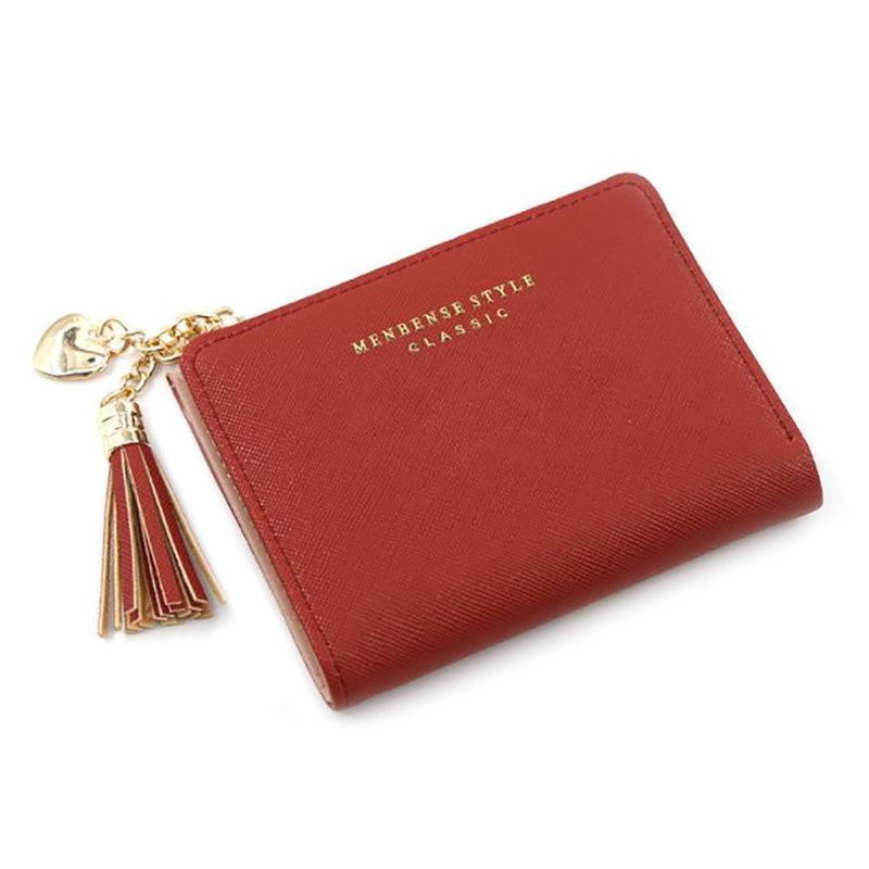 Women Wallet Short Small Coin Purse Ladies Folding Card Card Holder Leather Au - Red