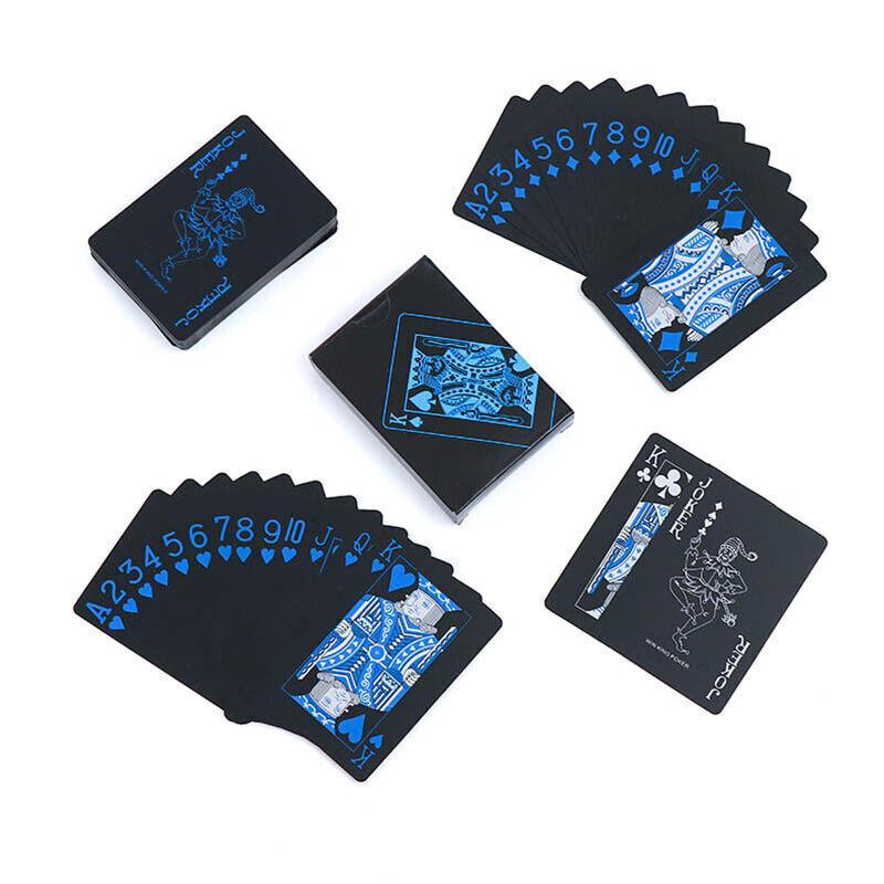 Waterproof PVC Playing Cards Poker Deck Black Plastic Magic Tricks Game Set - Blue