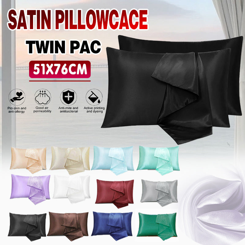 2X Satin Pillow Case Bedroom Pillowcase Cushion Covers Home Decor Luxury Slip - Light Blue