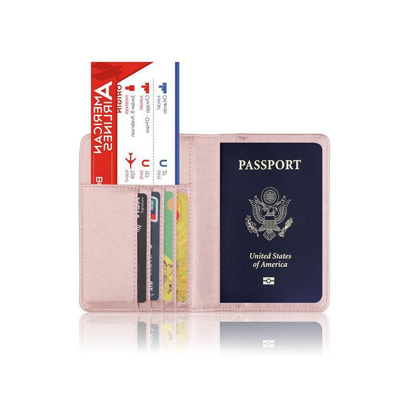 RFID Passport Holder Slim Leather Travel Wallet ID Card Cover Case for Men Women - Purple