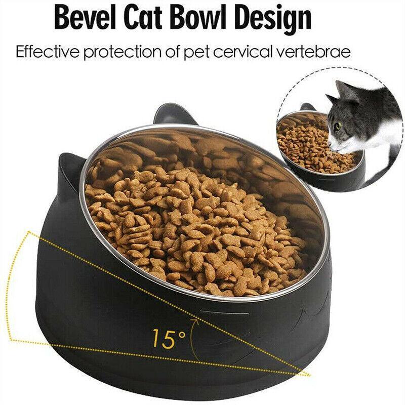 Pet Dog Cat Food Bowl Raised No Slip Stainless Steel Tilted Water Food Feeder - Matcha Green