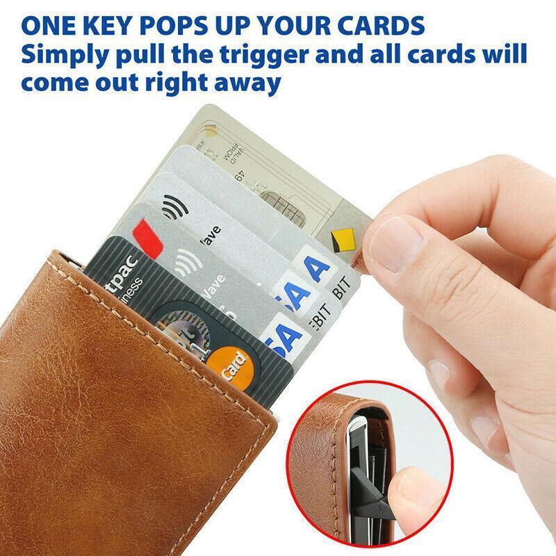 RFID Blocking Leather Card Wallet with Money Clip for Men Credit Holder - Dark Red