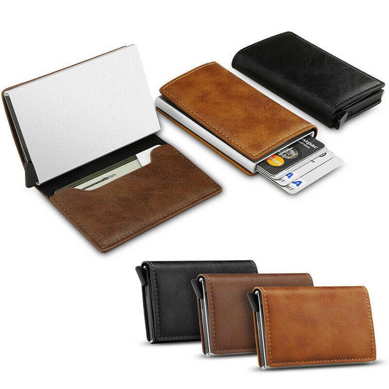 RFID Blocking Leather Card Wallet with Money Clip for Men Credit Holder - Dark Red