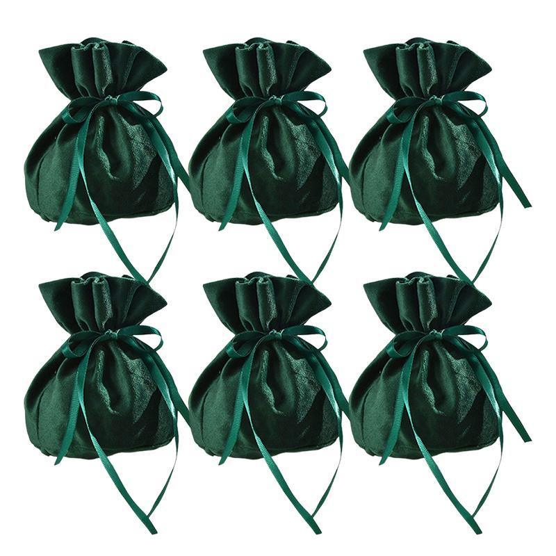 6PCS Velvet Cloth Drawstring Bags Gift Bag Jewelry Ring Pouch Earring Favor - Dark Green-6PCS