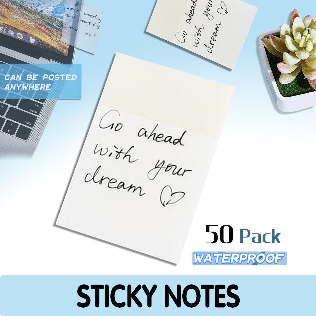 50 Sheets Clear Sticky Notes Pad Waterproof Self-Adhesive Memo Message Note Au