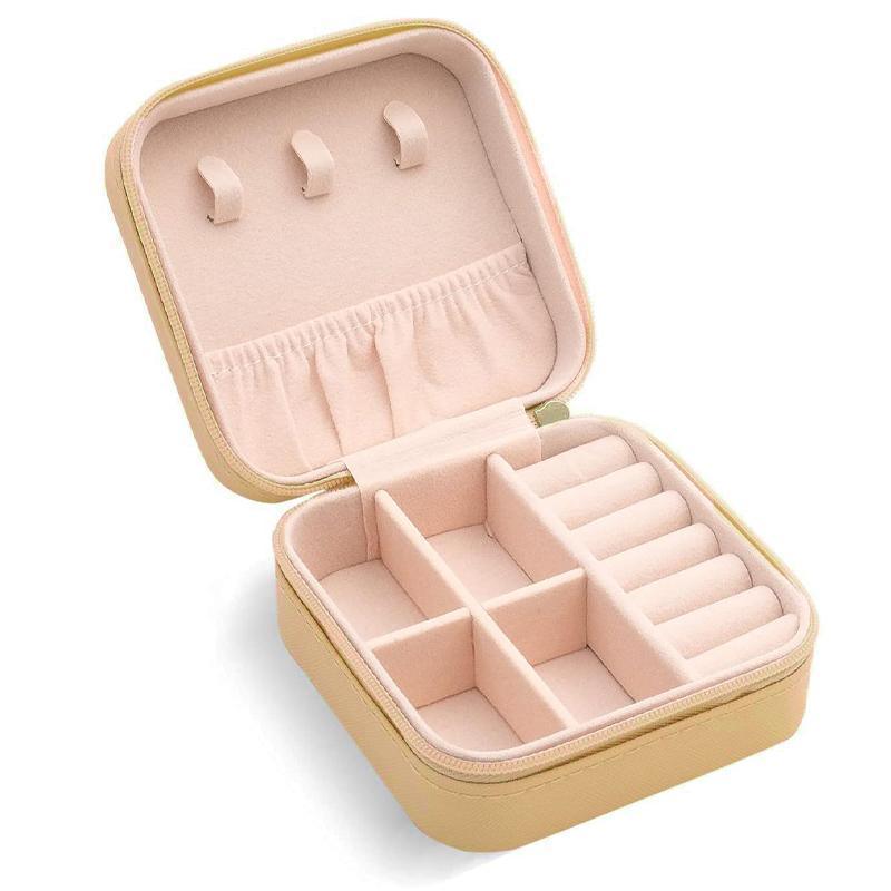 Travel Jewelry Organizer Box Portable Leather Storage Ornaments Ring Earrings - Grey (10x10x5cm)