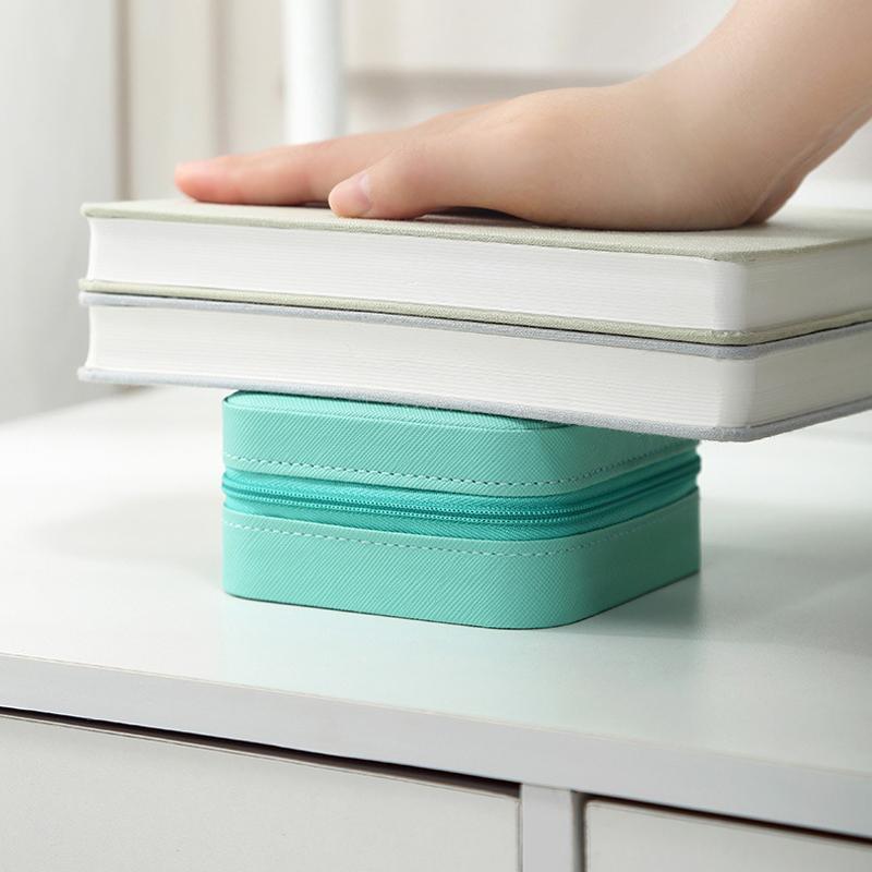 Travel Jewelry Organizer Box Portable Leather Storage Ornaments Ring Earrings - Pink (10x10x5cm)