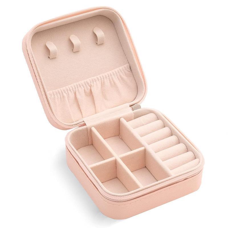 Travel Jewelry Organizer Box Portable Leather Storage Ornaments Ring Earrings - White (10x10x5cm)