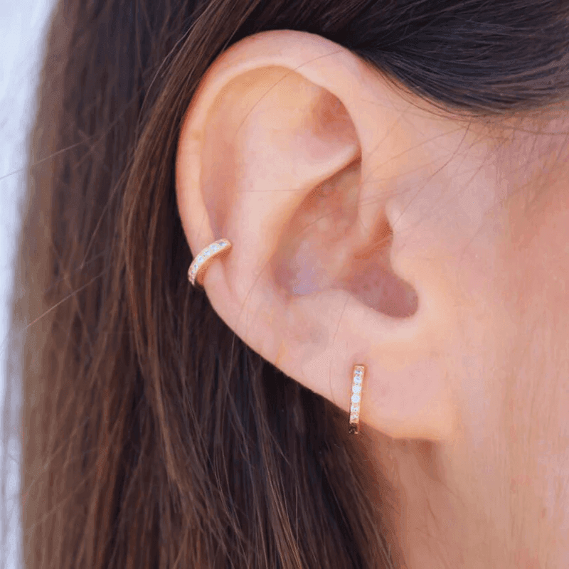 925 Sterling Silver Gold Rings Plated Cubic Crystal Cuff Huggie Hoop Earrings Au - Gold-Purple Crystal