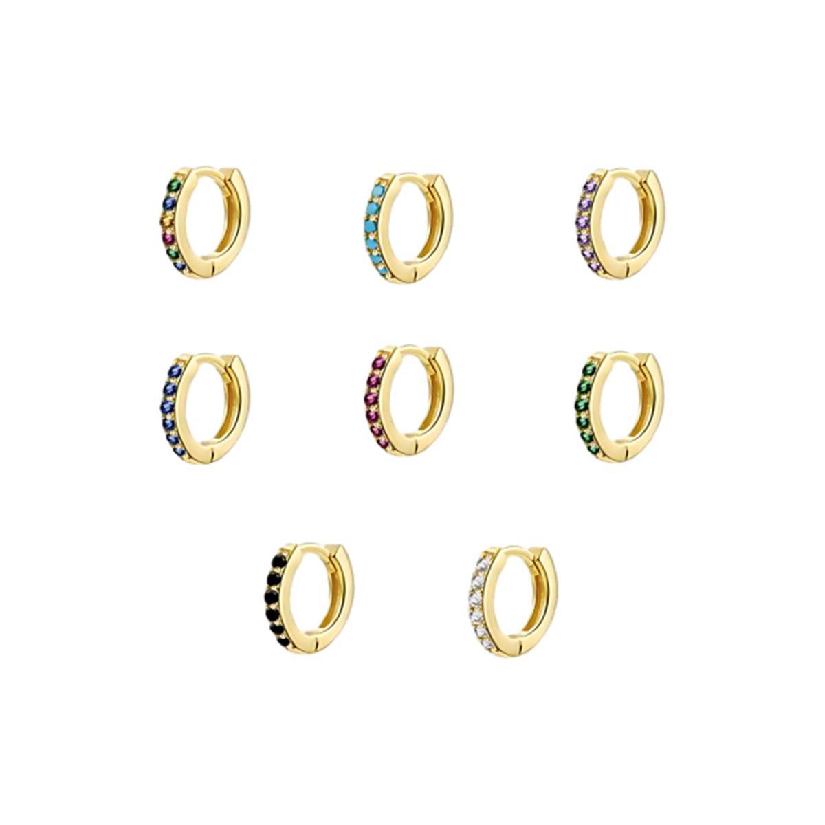 925 Sterling Silver Gold Rings Plated Cubic Crystal Cuff Huggie Hoop Earrings Au - Silver-Calaite Crystal